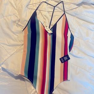 Express thong t back striped body suit size M NWT never worn